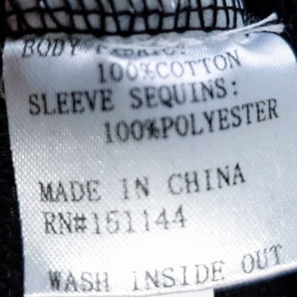 Lea & Viola Sequin Sleeve Terry Sweater Top Women's Flashy Sparkling Spellout XS - Picture 8 of 9